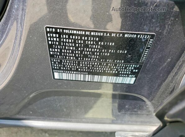3VV0B7AX3NM082505 2022 VOLKSWAGEN TIGUAN Gray Вид наклейки з VIN-кодом