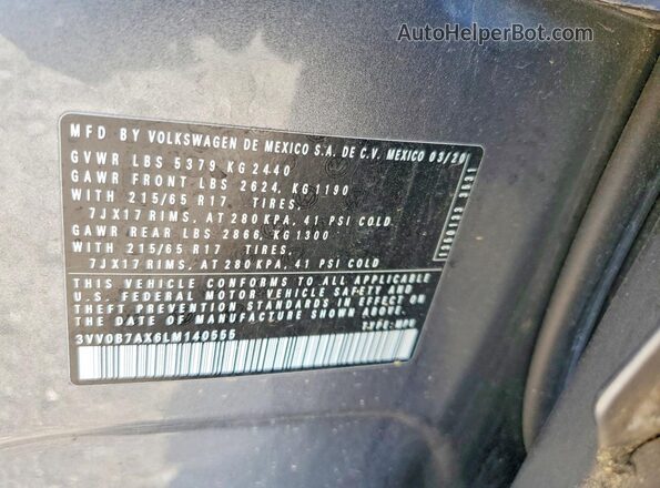 3VV0B7AX6LM140555 2020 VOLKSWAGEN TIGUAN Silver Widok komory silnika