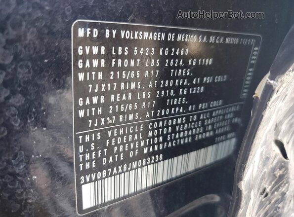 3VV0B7AX8JM083238 2018 VOLKSWAGEN TIGUAN Black Вид підкапотного простору