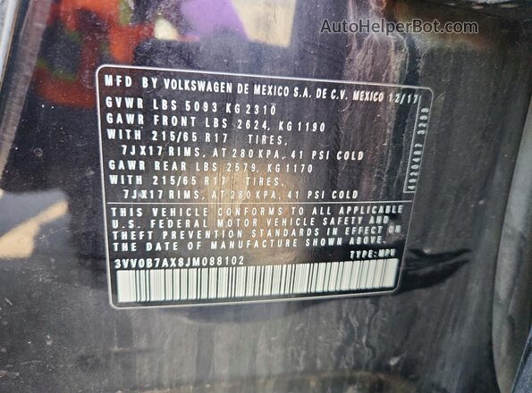 3VV0B7AX8JM088102 2018 VOLKSWAGEN TIGUAN Black Widok naklejki z numerem VIN