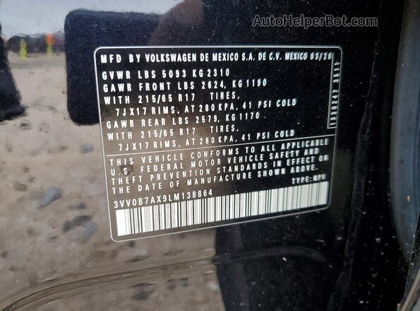 3VV0B7AX9LM138864 2020 VOLKSWAGEN TIGUAN Black Вид підкапотного простору