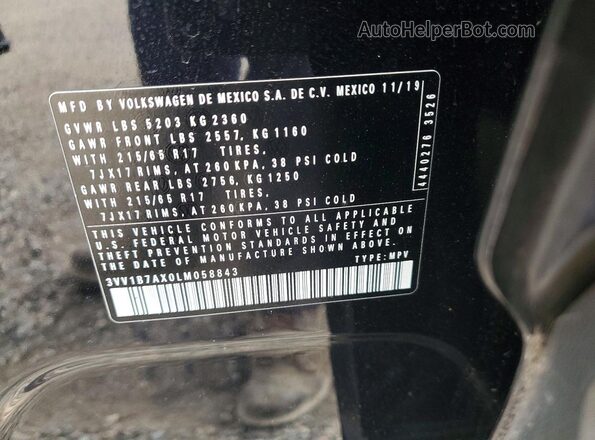 3VV1B7AX0LM058843 2020 VOLKSWAGEN TIGUAN Black ძრავის განყოფილების ხედი