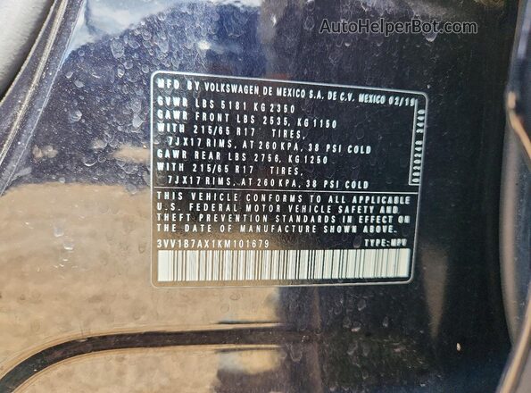 3VV1B7AX1KM101679 2019 VOLKSWAGEN TIGUAN Black Widok komory silnika