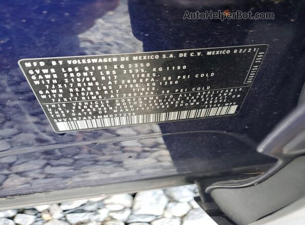 3VV1B7AX1MM077239 2021 VOLKSWAGEN TIGUAN Blue Widok komory silnika