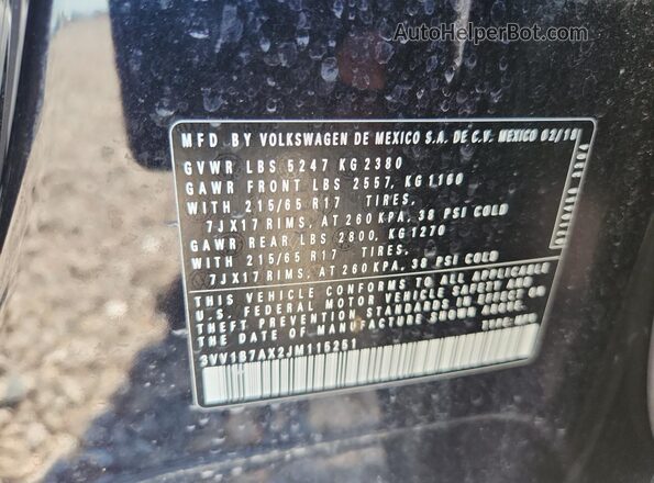 3VV1B7AX2JM115251 2018 VOLKSWAGEN TIGUAN Black Vista de la etiqueta del VIN