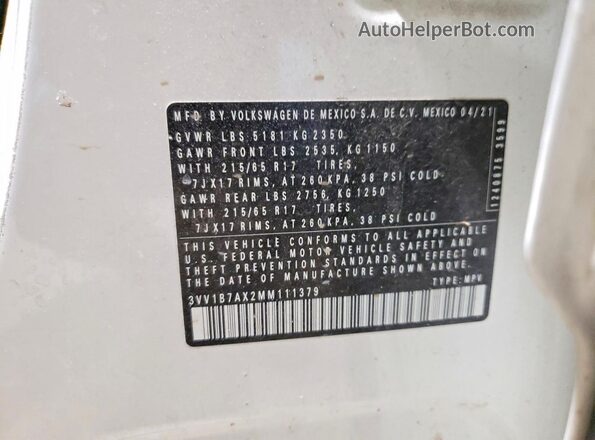 3VV1B7AX2MM111379 2021 VOLKSWAGEN TIGUAN Белый Вид подкапотного пространства