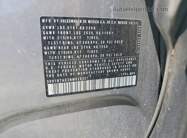 3VV1B7AX3NM028321 2022 VOLKSWAGEN TIGUAN Silver ძრავის განყოფილების ხედი