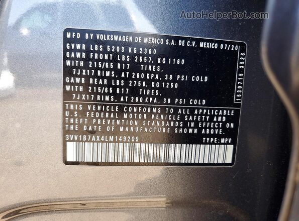 3VV1B7AX4LM149209 2020 VOLKSWAGEN TIGUAN Gray Widok komory silnika