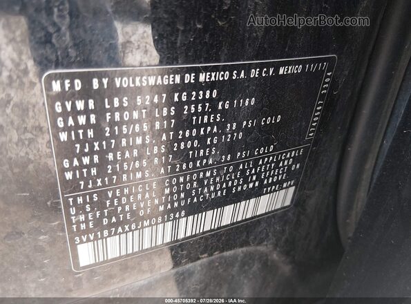 3VV1B7AX6JM081346 2018 VOLKSWAGEN TIGUAN Black Շարժիչի բաժամունքի տեսք