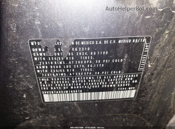 3VV2B7AX0JM169619 2018 VOLKSWAGEN TIGUAN Gray Вид підкапотного простору
