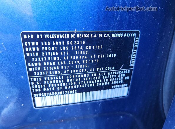 3VV2B7AX0JM178062 2018 VOLKSWAGEN TIGUAN Blue Vista de la etiqueta del VIN