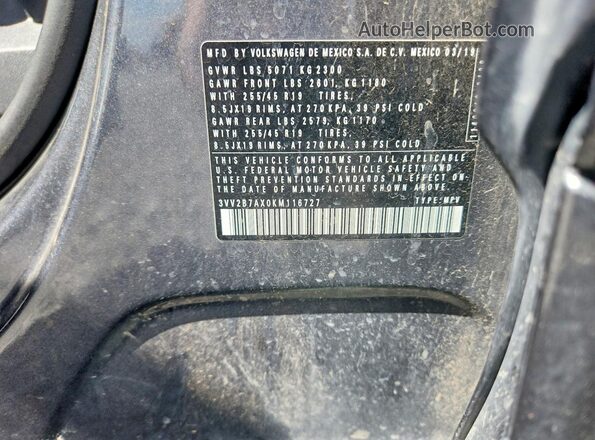 3VV2B7AX0KM116727 2019 VOLKSWAGEN TIGUAN Gray Вид наклейки з VIN-кодом