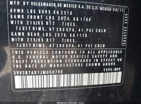 3VV2B7AX1JM050798 2018 VOLKSWAGEN TIGUAN Black Widok komory silnika