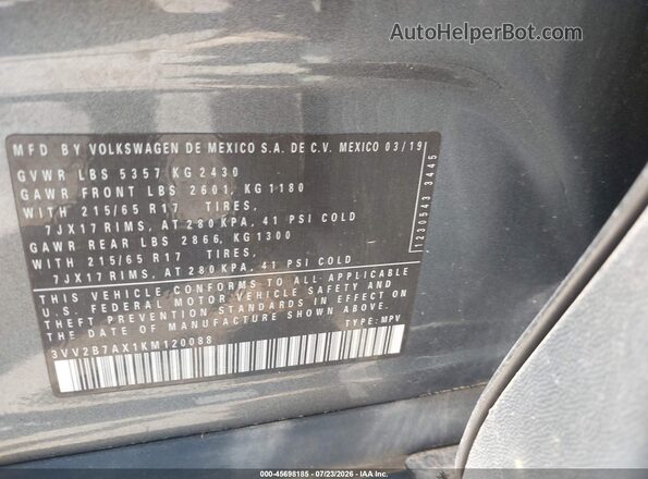 3VV2B7AX1KM120088 2019 VOLKSWAGEN TIGUAN Gray Widok komory silnika