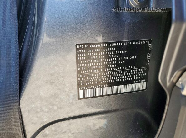3VV2B7AX1MM087516 2021 VOLKSWAGEN TIGUAN Charcoal Widok wnętrza 360 stopni