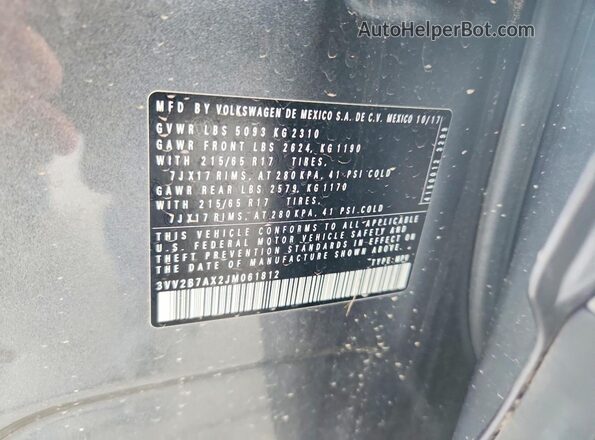 3VV2B7AX2JM061812 2018 VOLKSWAGEN TIGUAN Charcoal 360 interior view