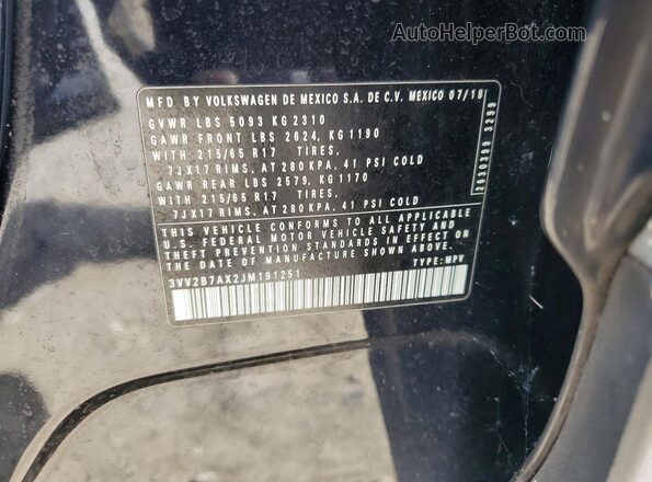 3VV2B7AX2JM191251 2018 VOLKSWAGEN TIGUAN Black VIN კოდის სტიკერის ხედი