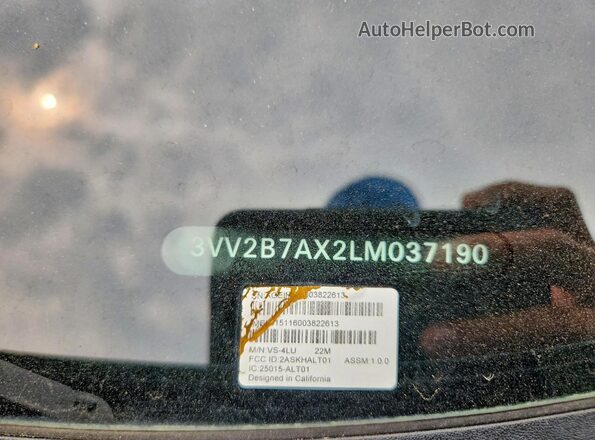 3VV2B7AX2LM037190 2020 VOLKSWAGEN TIGUAN Gray Вид наклейки з VIN-кодом