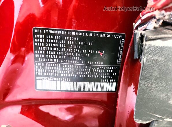 3VV2B7AX2MM040432 2021 VOLKSWAGEN TIGUAN Красный Вид наклейки с VIN-кодом