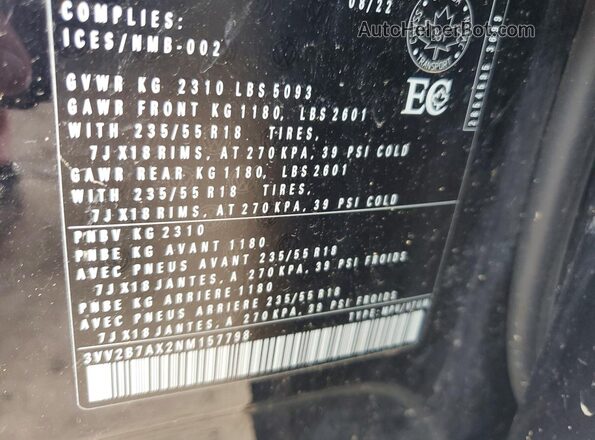 3VV2B7AX2NM157798 2022 VOLKSWAGEN TIGUAN Черный Вид наклейки с VIN-кодом