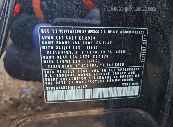 3VV2B7AX2PM066047 2023 VOLKSWAGEN TIGUAN Черный Вид наклейки с VIN-кодом