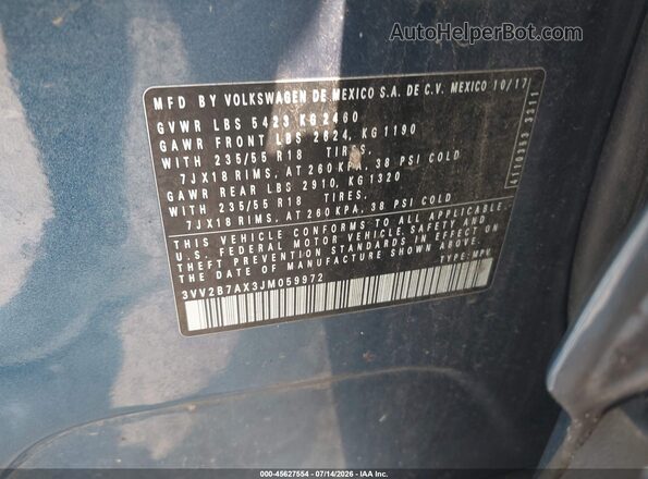 3VV2B7AX3JM059972 2018 VOLKSWAGEN TIGUAN Blue Շարժիչի բաժամունքի տեսք