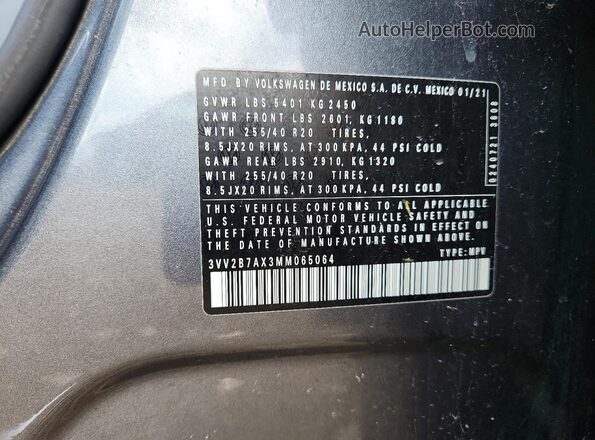 3VV2B7AX3MM065064 2021 VOLKSWAGEN TIGUAN Gray VIN sticker view