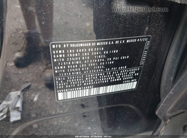 3VV2B7AX3NM149662 2022 VOLKSWAGEN TIGUAN Black Շարժիչի բաժամունքի տեսք