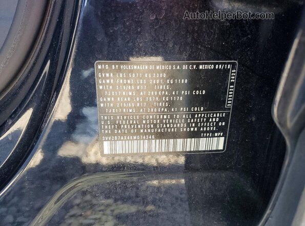 3VV2B7AX4KM014346 2019 VOLKSWAGEN TIGUAN Black Vista interior de 360 grados