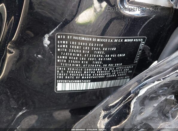 3VV2B7AX4NM074504 2022 VOLKSWAGEN TIGUAN Black Vista del compartimento del motor