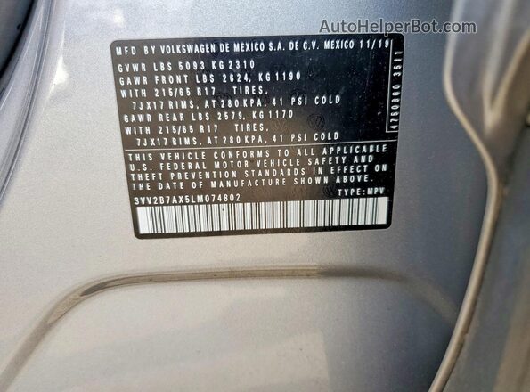 3VV2B7AX5LM074802 2020 VOLKSWAGEN TIGUAN Gray Панорамний вид салону 360°