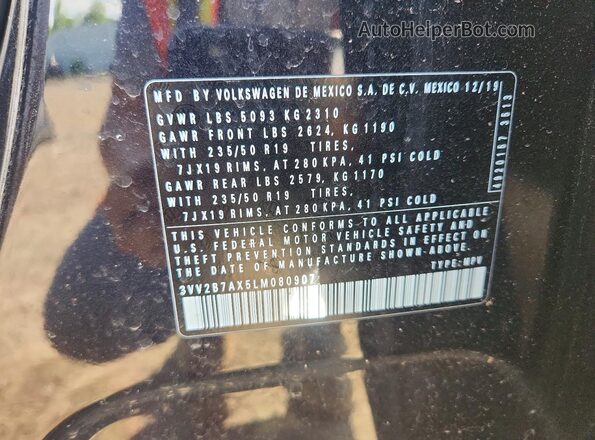 3VV2B7AX5LM080907 2020 VOLKSWAGEN TIGUAN Black VIN կոդի պիտակի տեսք