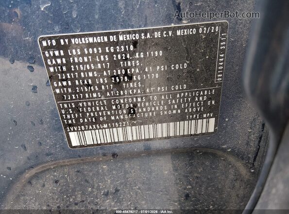 3VV2B7AX5LM115221 2020 VOLKSWAGEN TIGUAN Blue Вид підкапотного простору