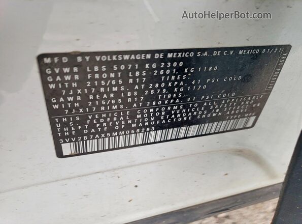 3VV2B7AX5MM058293 2021 VOLKSWAGEN TIGUAN Белый Вид подкапотного пространства