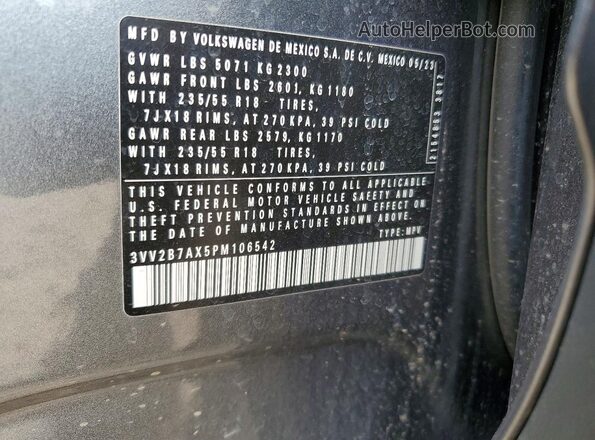 3VV2B7AX5PM106542 2023 VOLKSWAGEN TIGUAN Silver VIN կոդի պիտակի տեսք