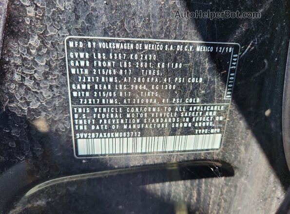 3VV2B7AX6KM063712 2019 VOLKSWAGEN TIGUAN Black Vista interior de 360 grados