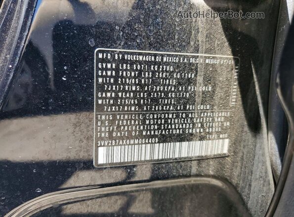 3VV2B7AX6MM064409 2021 VOLKSWAGEN TIGUAN Black Widok naklejki z numerem VIN