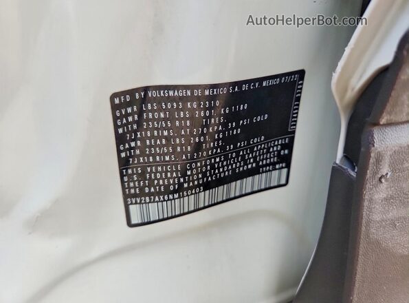 3VV2B7AX6NM150403 2022 VOLKSWAGEN TIGUAN White Widok komory silnika