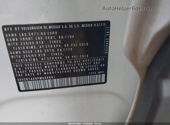 3VV2B7AX6PM066861 2023 VOLKSWAGEN TIGUAN White Engine compartment view