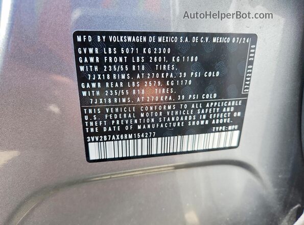 3VV2B7AX6RM154277 2024 VOLKSWAGEN TIGUAN Silver 360 interior view