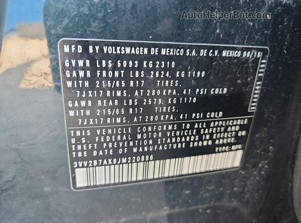 3VV2B7AX8JM220896 2018 VOLKSWAGEN TIGUAN Black VIN sticker view