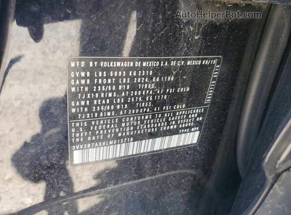 3VV2B7AX8LM013718 2020 VOLKSWAGEN TIGUAN Black Vista de la etiqueta del VIN