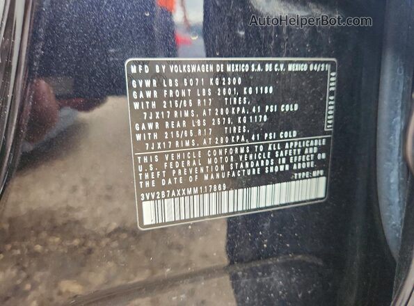 3VV2B7AXXMM117869 2021 VOLKSWAGEN TIGUAN Black Widok komory silnika