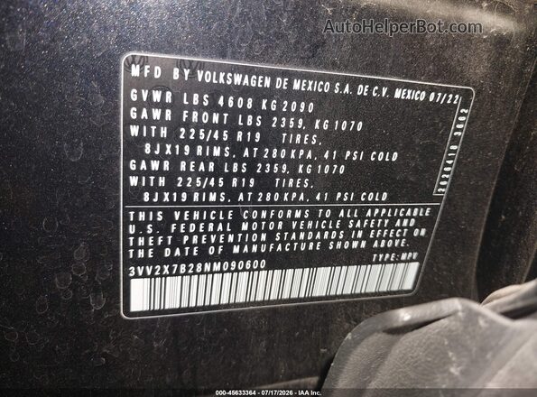 3VV2X7B28NM090600 2022 VOLKSWAGEN TAOS Black ძრავის განყოფილების ხედი