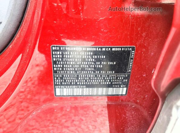 3VV3B7AX0KM073446 2019 VOLKSWAGEN TIGUAN Red VIN կոդի պիտակի տեսք