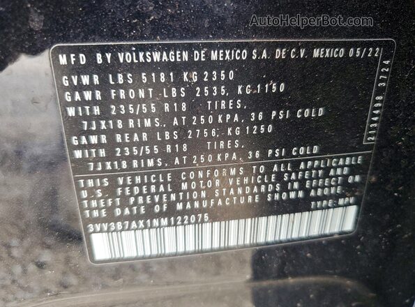 3VV3B7AX1NM122075 2022 VOLKSWAGEN TIGUAN Black Вид підкапотного простору