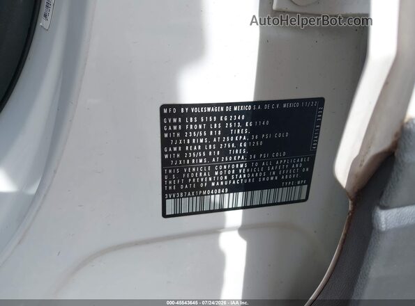 3VV3B7AX1PM040849 2023 VOLKSWAGEN TIGUAN White ძრავის განყოფილების ხედი