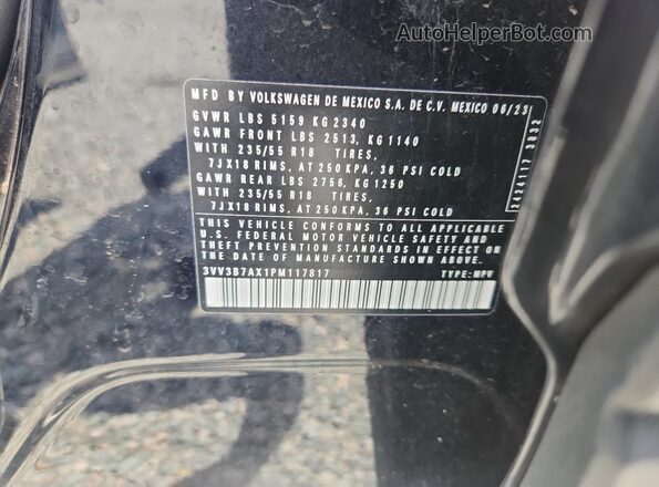3VV3B7AX1PM117817 2023 VOLKSWAGEN TIGUAN Black Вид наклейки з VIN-кодом
