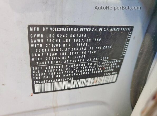 3VV3B7AX2JM214242 2018 VOLKSWAGEN TIGUAN Silver Widok naklejki z numerem VIN
