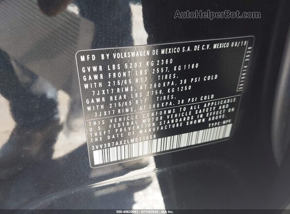 3VV3B7AX2LM011659 2020 VOLKSWAGEN TIGUAN Black Engine compartment view